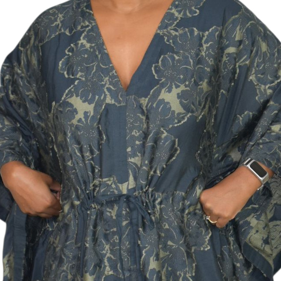 Billy Reid Jacquard Kaftan Dress Blue Long Oversized Caftan Fringe Medium Large - Picture 4 of 16